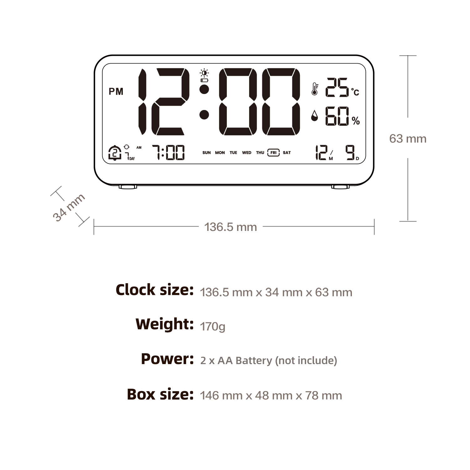 Large Display Smart Clock with Night Light with Thermometers Hygrometer Silent Electronic Clock Smart Digital Alarm Clock