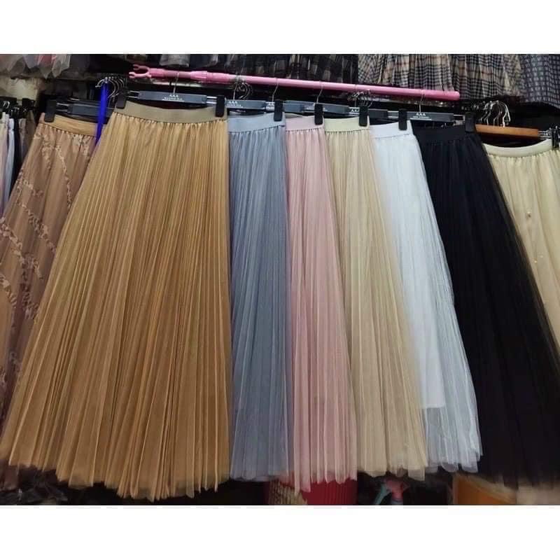 SIÊU PHẨM CHÂN VÁY XẾP LY DÀI VOAN LƯỚI