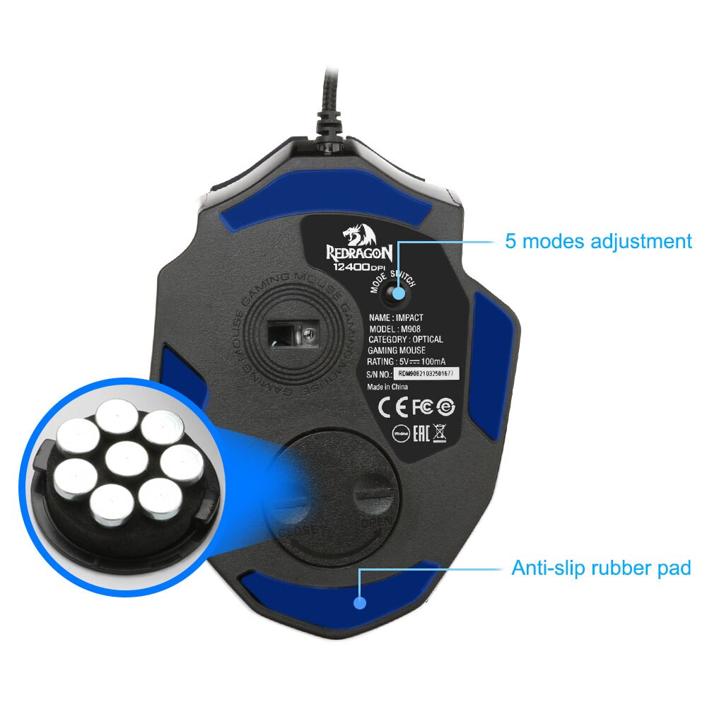 REDRAGON M908 Impact USB Wired RGB Gaming Mouse 12400 DPI 17 Buttons Programmable Game Optical Mice for Computer PC Laptop Meimiao