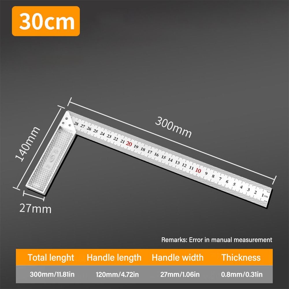 90 Degree Right Angle Ruler Stainless Steel Measurement Square Tool (30cm  or 50cm)(500mm*250mm)