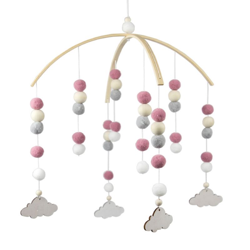 【Yibei Fairy Tale Toy City】Baby Crib Nordic Style Mobile Rattles Wool Balls Wind Chime Newborn Baby Hanging Bed Bell Infant Room Photogr. 