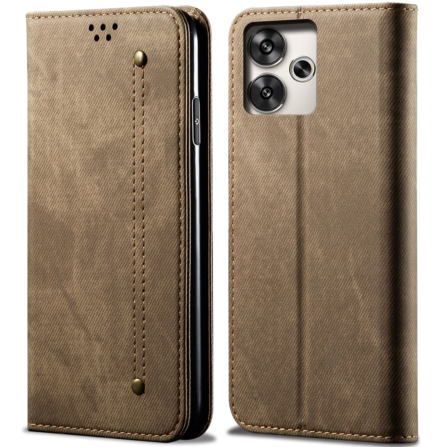 lthmy for Xiaomi Poco M6 4G Redmi 13 4G case Retro Denim Leather Flip Wallet Stand Casing Cover.