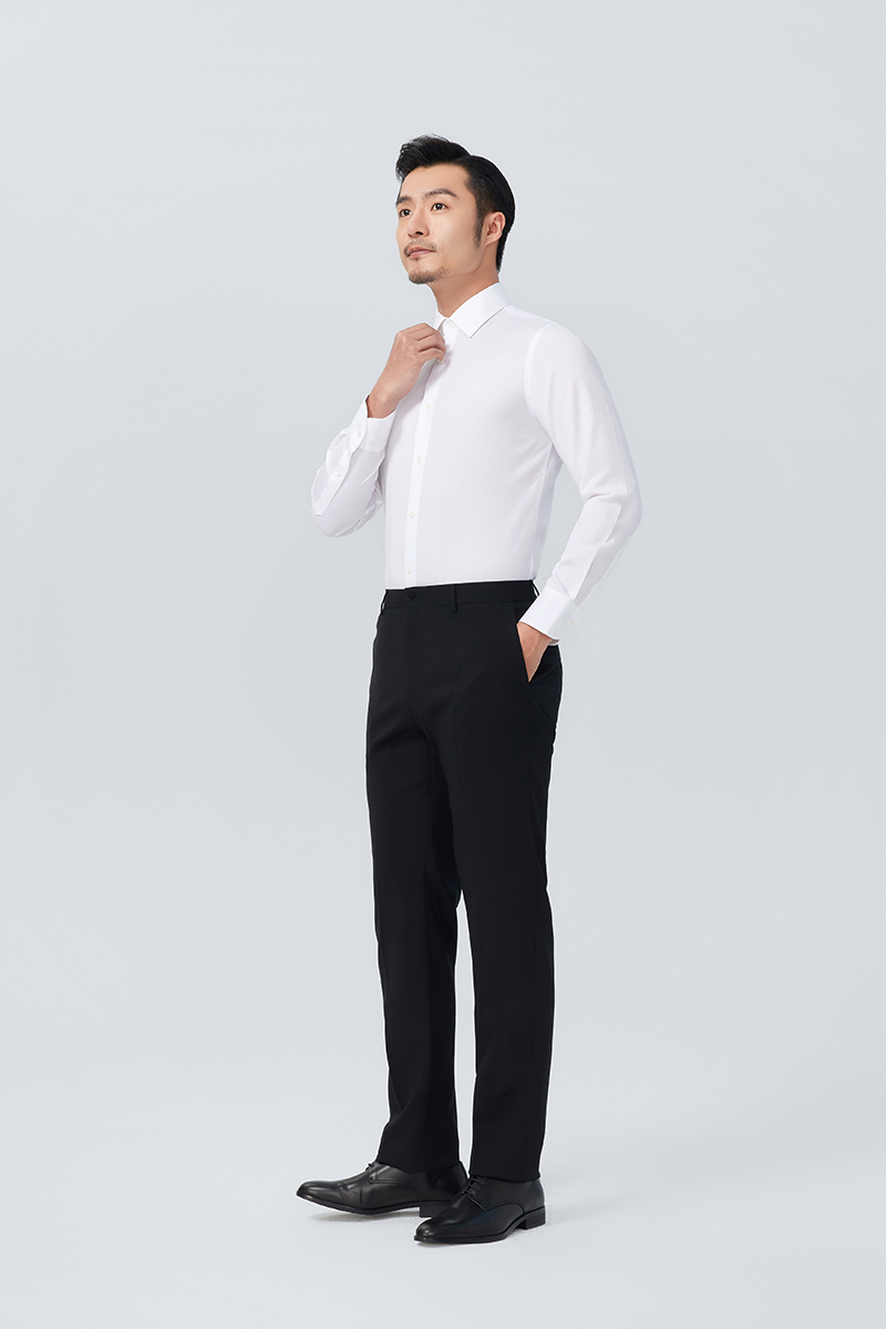 Áo sơ mi cotton cao cấp determinant dài tay dobby màu trắng - 501