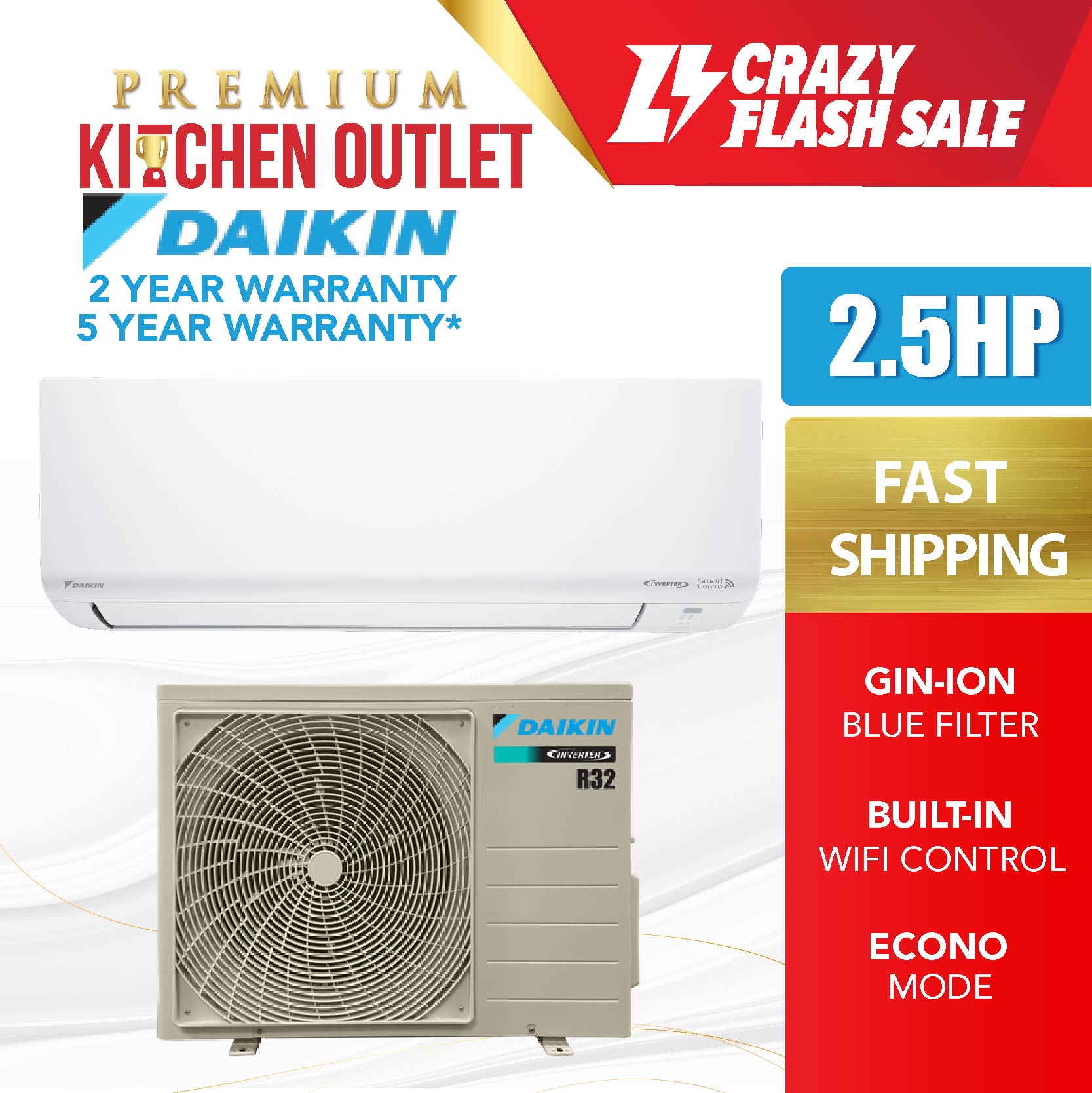 【own Truck Delivery】daikin 1 0hp 2 5hp R32 Standard Inverter Air