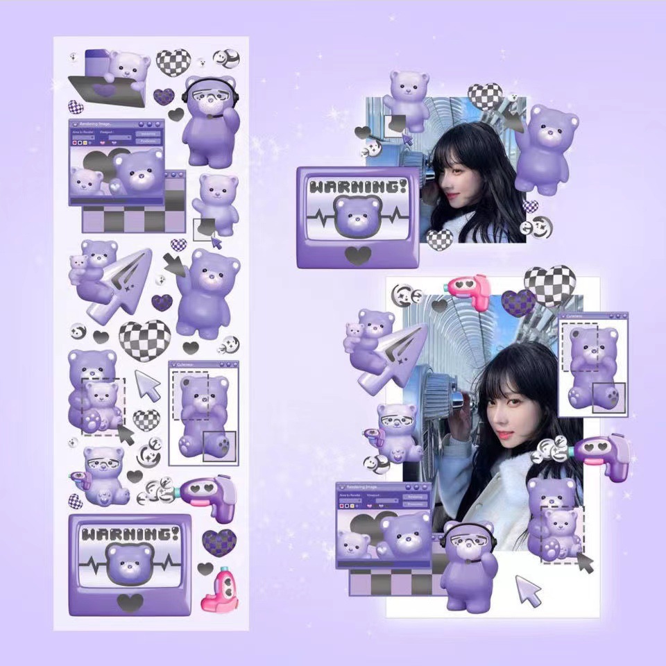 Tấm sticker gấu thiên thần decor toploader, trang trí