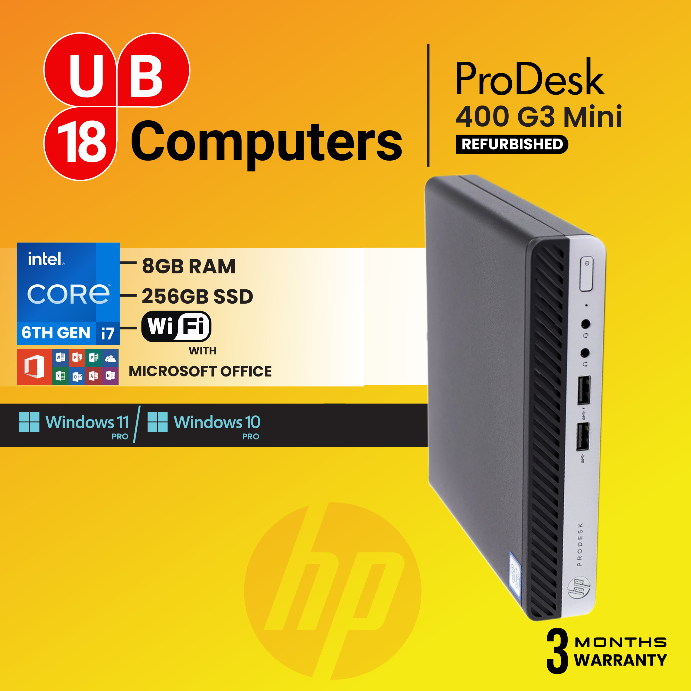 HP Desktop ProDesk 400 G3 Mini Core i7 6th gen Win 11Pro MS Office