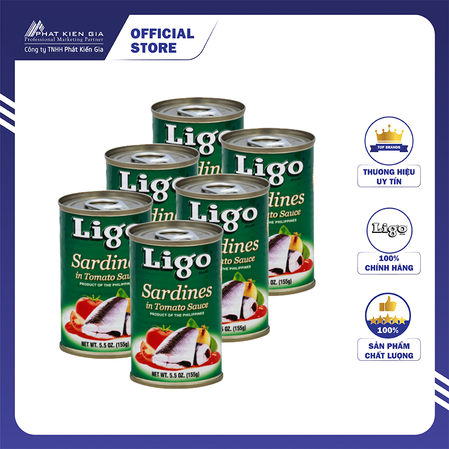 COMBO 6 Hộp Cá Mòi Sốt Cà Ligo 155g (Thương Hiệu Mỹ - SX Philipines)
