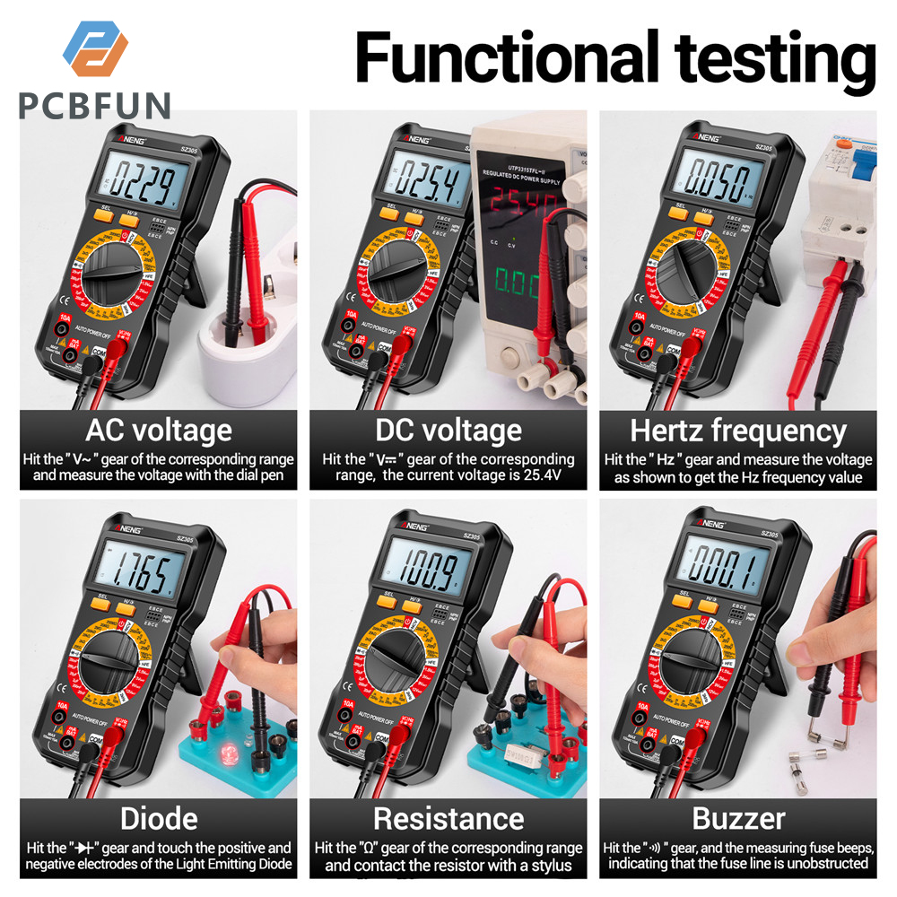 pcbfun Aneng Sz304 Sz305 Multimeter Volt Ohm Amp Meter Autoranging For Ac/dc Current Voltage Resistance Frequency Tester Maximum Count 2000