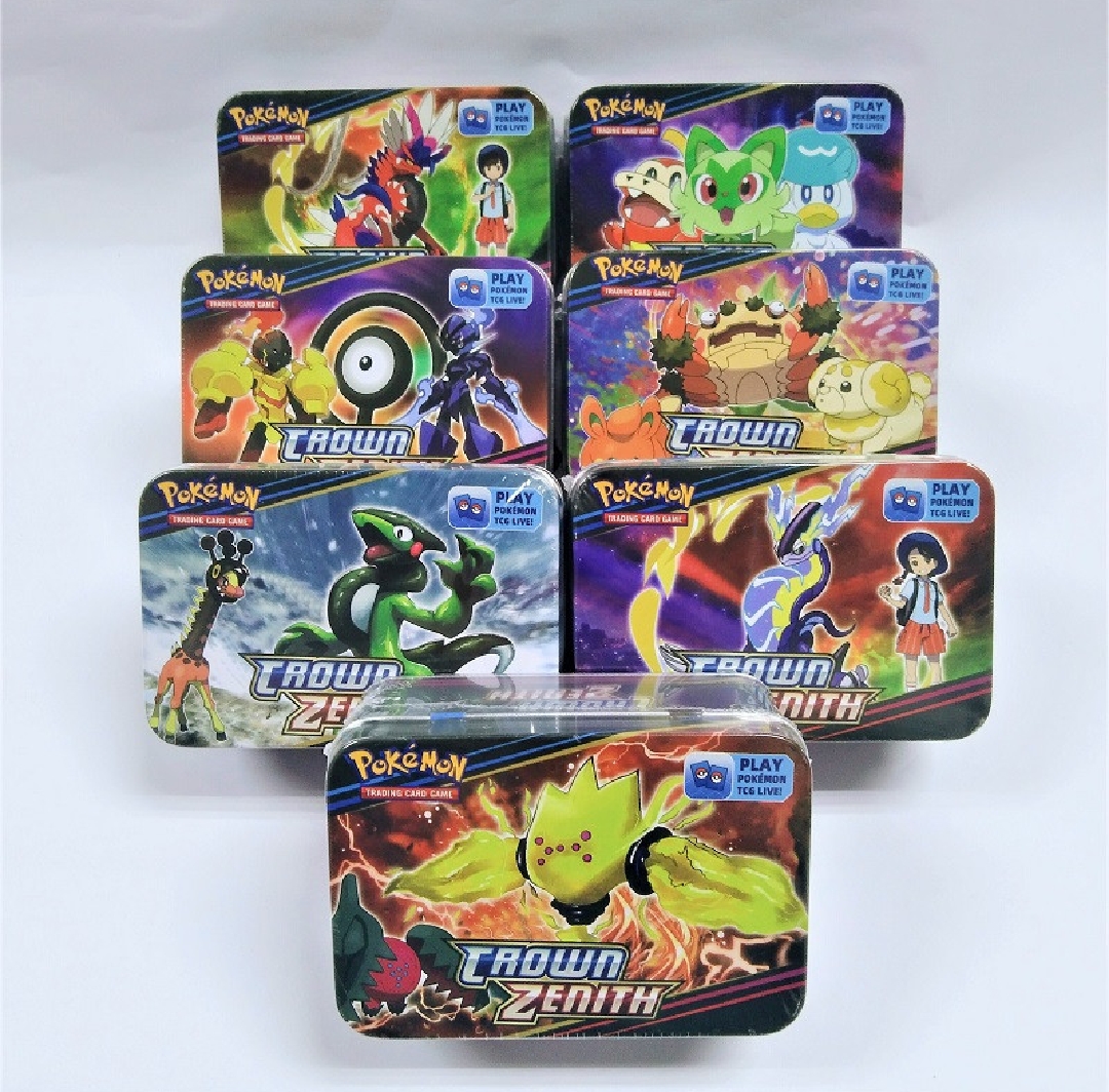 Kids Trading Pokemon Cards Set With Metal Box and 50 Cards Crown Zenith Model Set - A1000. 