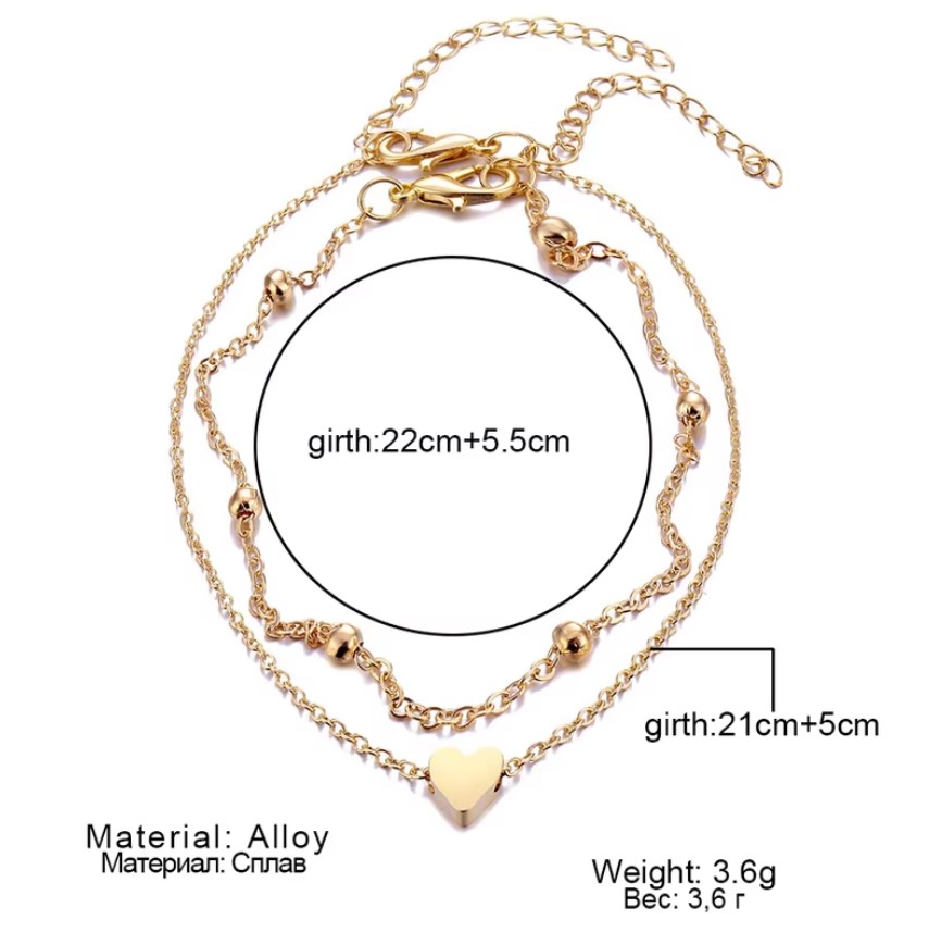 Women's Anklet Bohemian Layered Heart Anklet 2025 Summer Beach Anklets On Foot Ankle Bracelets For Women Leg Chain. 