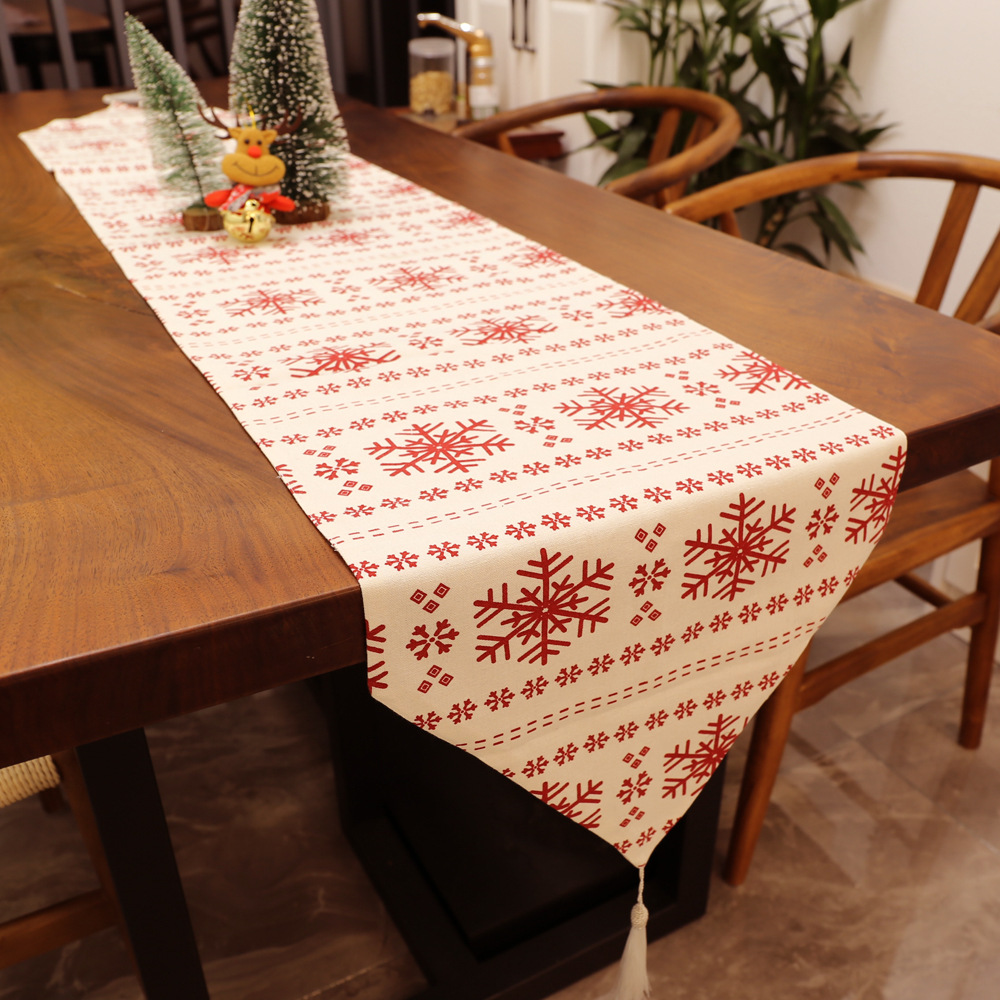 Christmas Snowflake Print Table Runner Christmas Party Dining Table Decoration Tablecloth