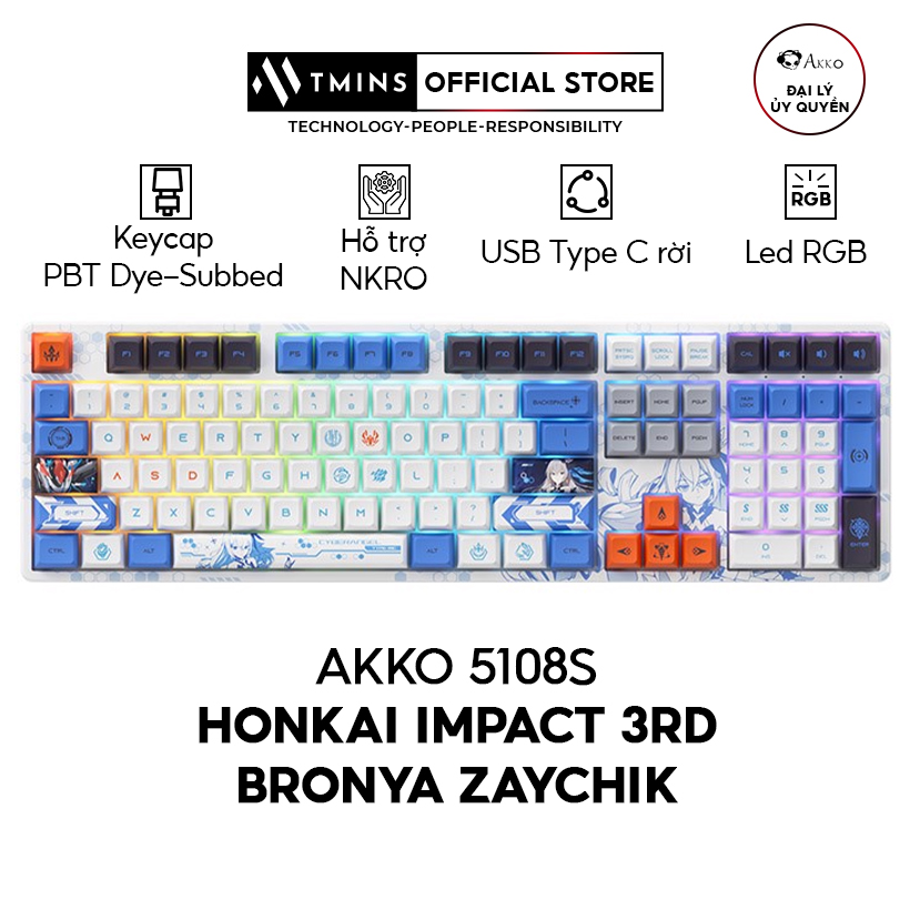 Bàn phím cơ AKKO 5108S Honkai Impact 3rd – Bronya Zaychik (Hotswap / RGB / Foam tiêu âm / AKKO CS Jelly Switch)