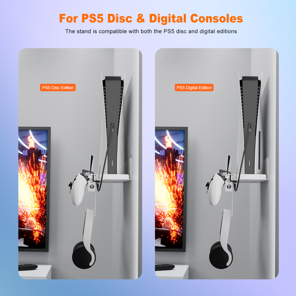 For PS5 Game Console Wall Bracket Wall Mount Storage Rack Stand for PS5 Game Handle and Earphone Bracket Anti-Slip Holder