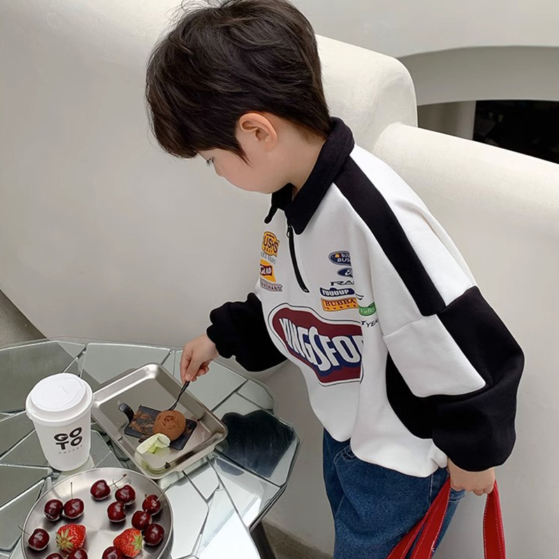YA ZHOU LONG Boys sweatshirt with printed lapel cartoon top