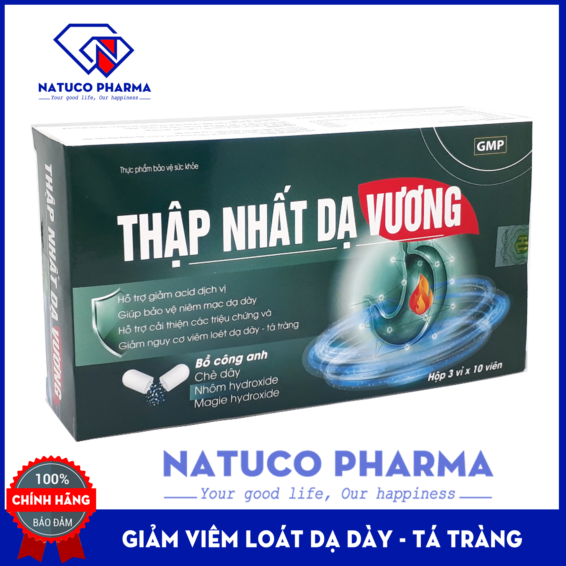 Thập Nhất Dạ Vương  - Viên uống giảm giảm viêm loét dạ dày tá tràng - thành phần 100% thảo dược -  - Hộp 30 viên chuẩn GMP Bộ y tế