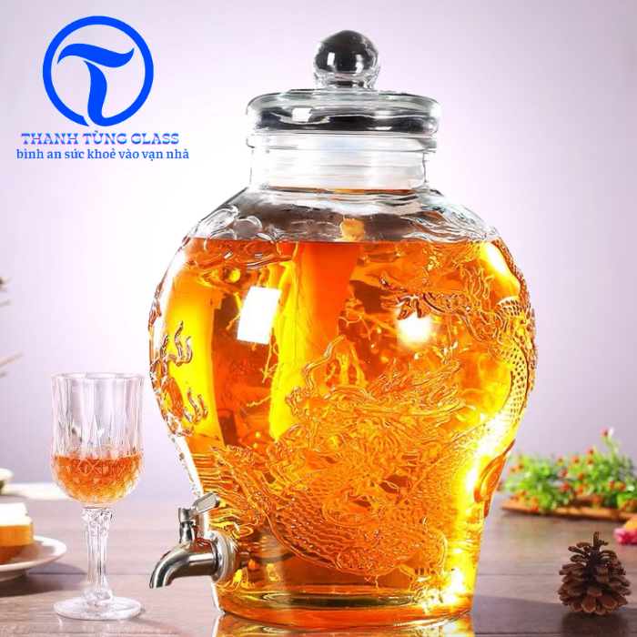 Bình ngâm rượu thuỷ tinh Chum Rồng 8 Lít