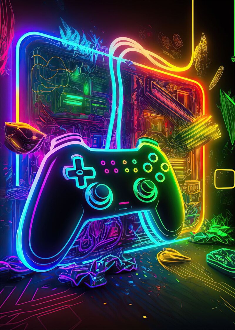 Art Poster Gaming Controller neon