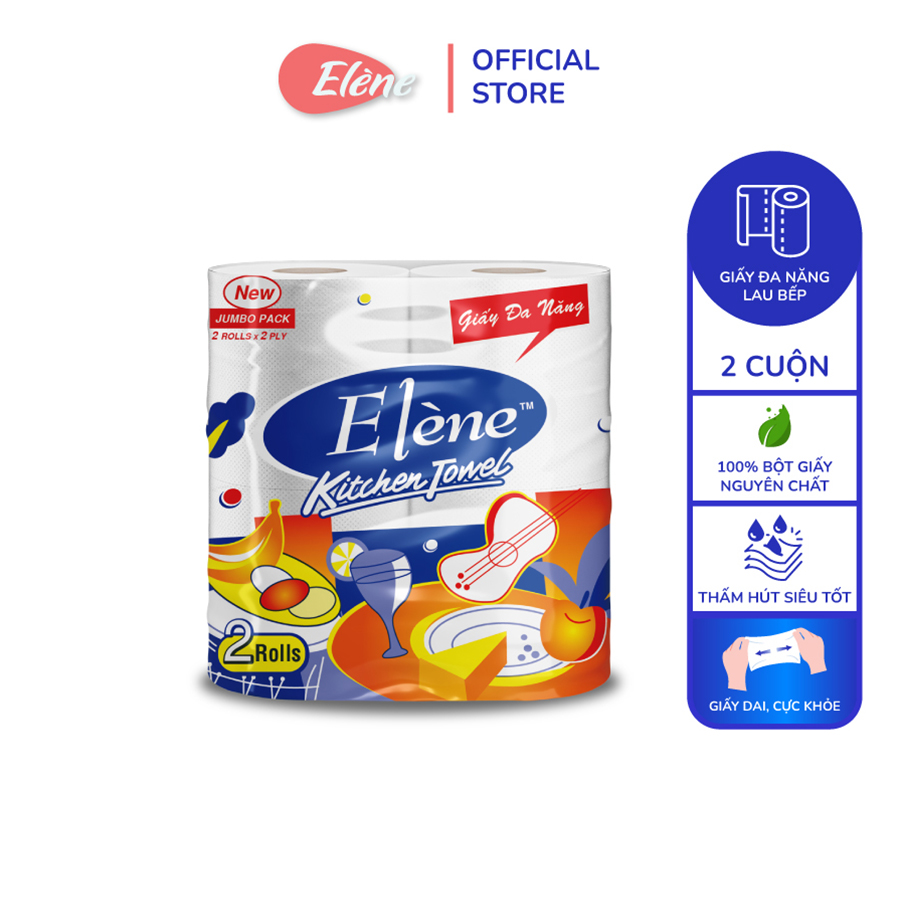 Combo 4 gói giấy bếp đa năng Elene 2 cuộn 2 lớp