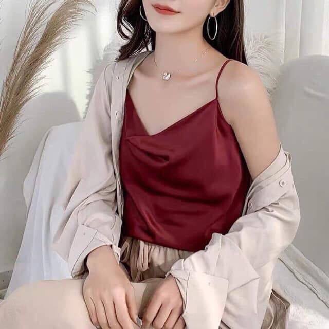 Áo 2 dây cổ đổ trước, chất lụa nhẹ, mịn, mát