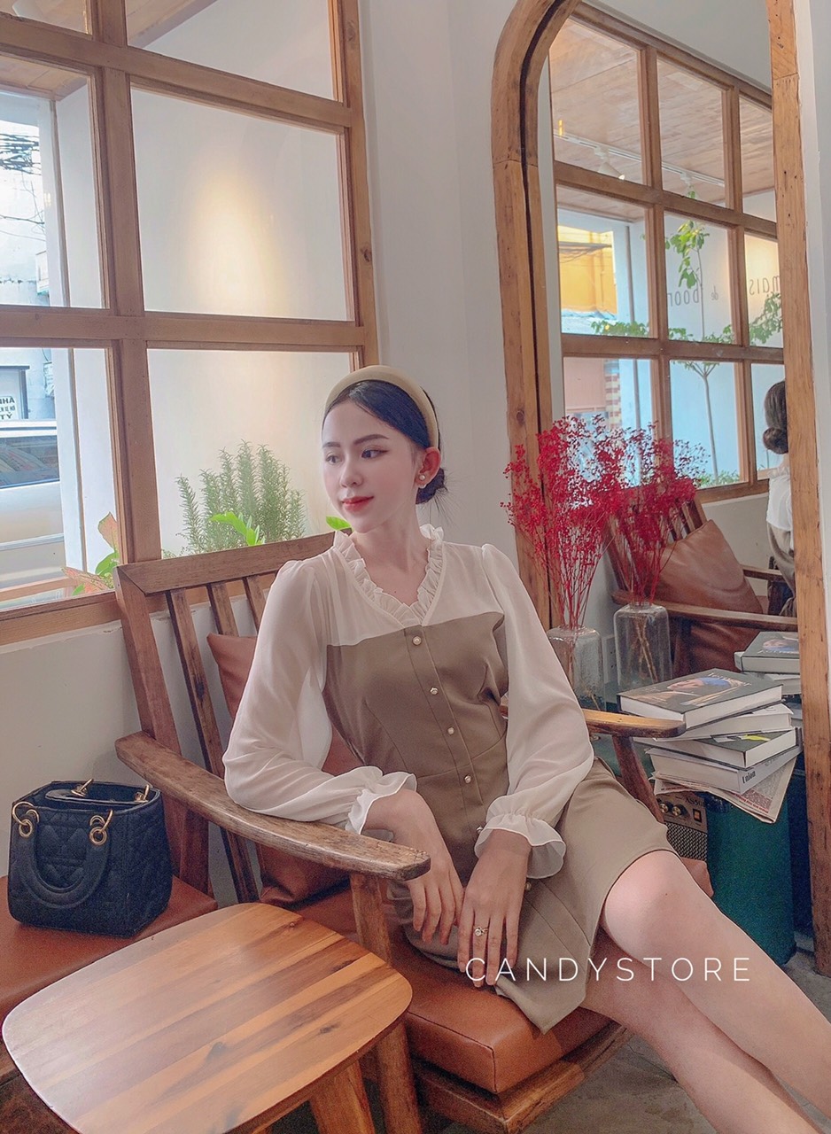 Hani Dress - đầm phối trắng tay dài
