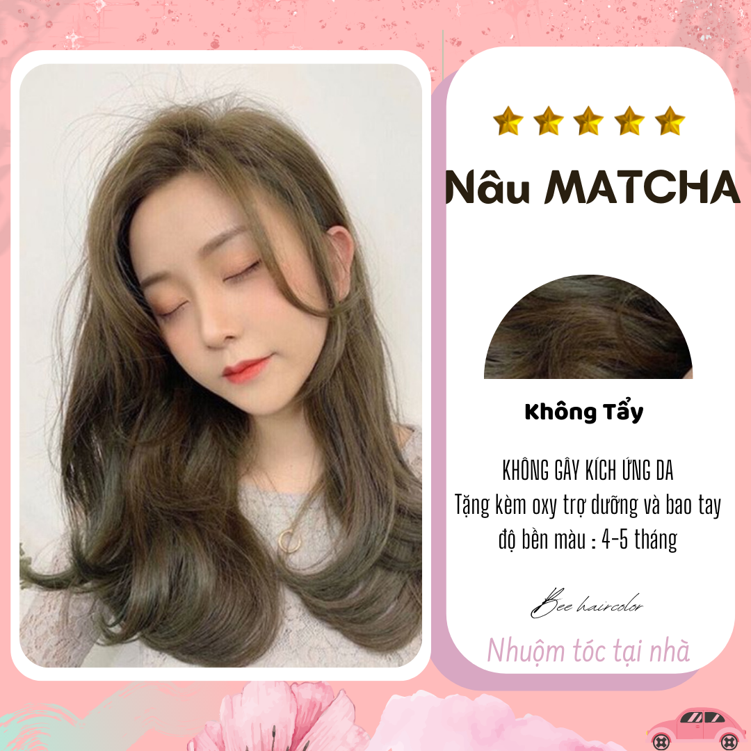 Màu nhuộm tóc Nâu Matcha [ Kem nhuộm tóc tặng kèm oxi trợ dưỡng + bao tay ]