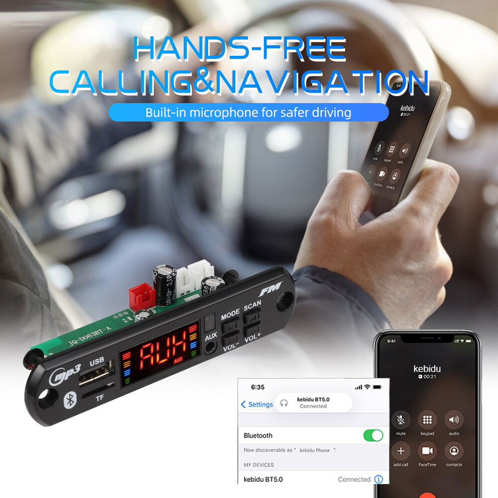 KEBIDU 80W khuếch đại Bluetooth 5.0 12V 40W bảng mạch Giải Mã MP3 tự làm cuộc gọi không dây ghi âm USB nhạc TF AUX FM thư mục đài phát thanh chuyển đổi