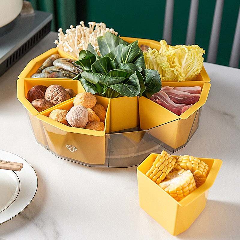 YONUO Nine-point grid rotating hot pot preparation plate for household multi-grid rotatable vegetable and fruit plate, kitchen side dish plate, drain plate