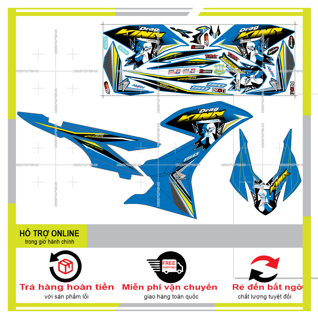 FREESHIP-- TEM RỜI WINNER X KING DRAG DÁN XE XANH