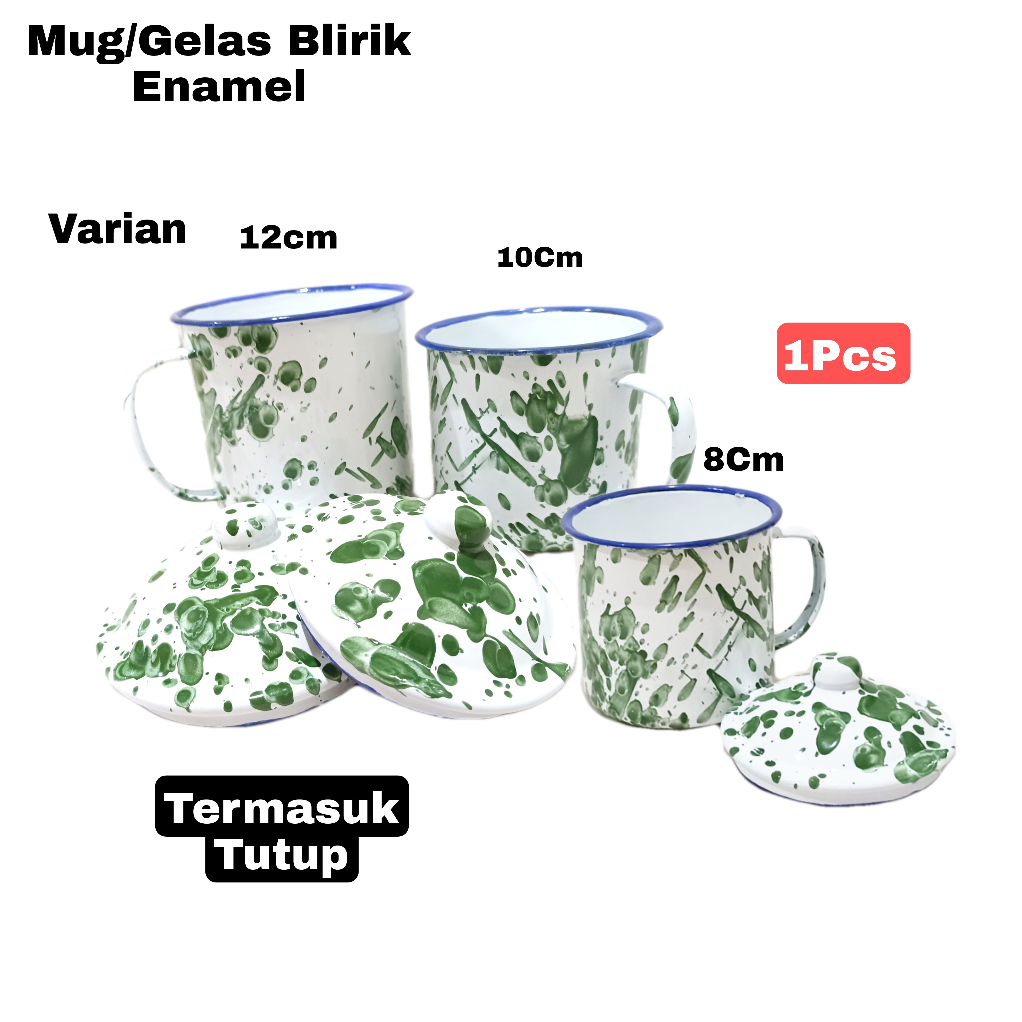 Winnjaya Cangkir Mug Blirik Corak Hijau Putih Gelas Minum Jadul Lapisan Enamel Ukuran 81012 Cm 7088