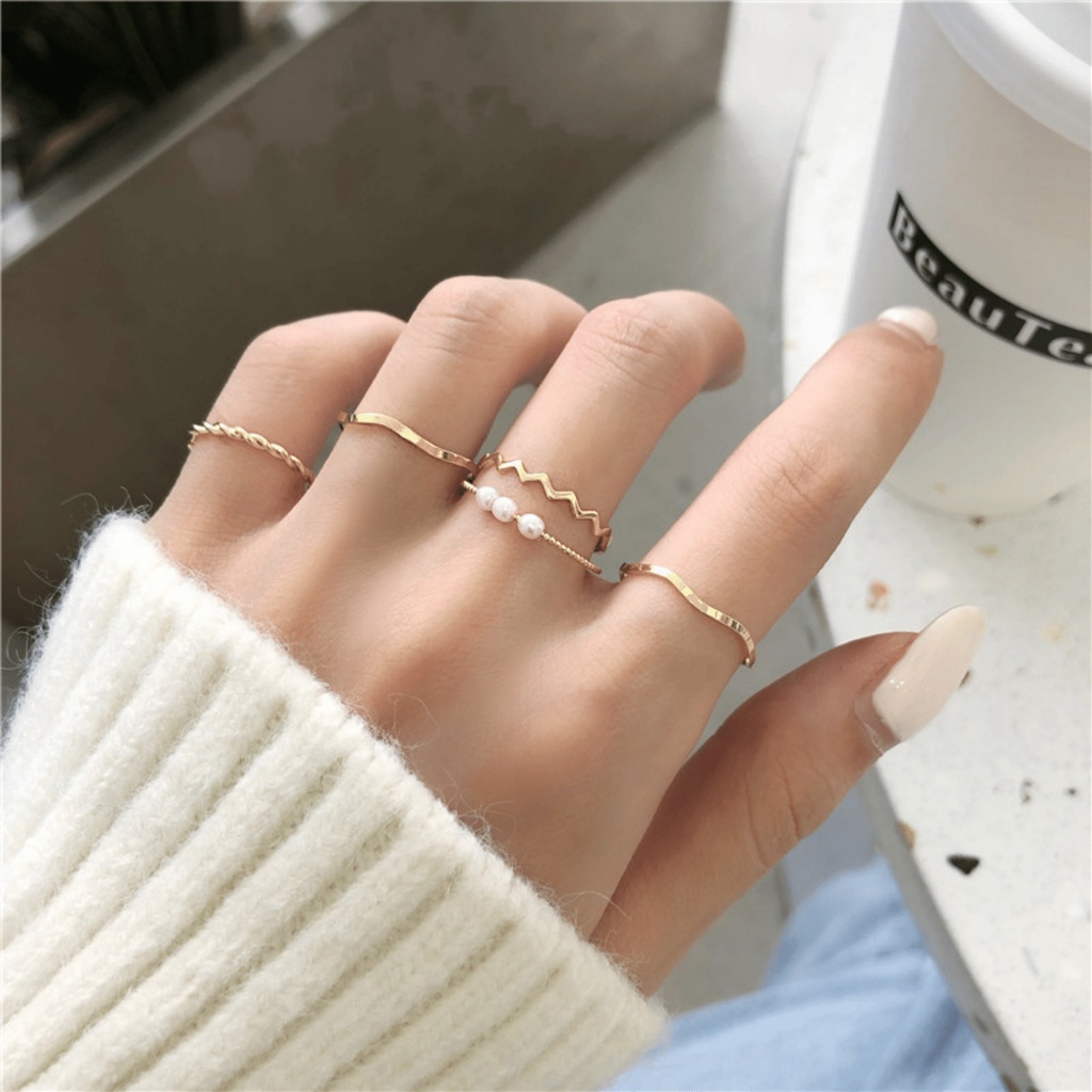 Set nhẫn 5 món phong cách vintage dịu dàng nk55