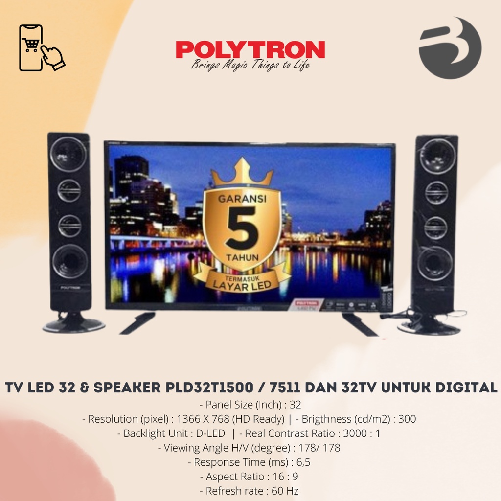 TV LED DIGITAL POLYTRON 32 DAN SPEAKER PLD32TV1855 1755 0755 - Main Image