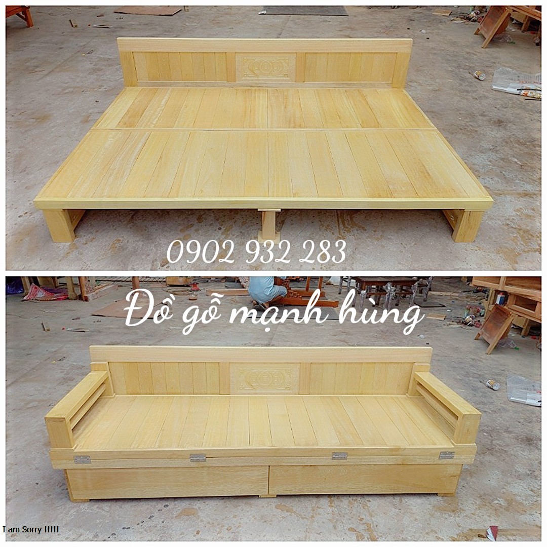 Ghế Sofa giường gấp gỗ tự nhiên ,có hộc kéo G01