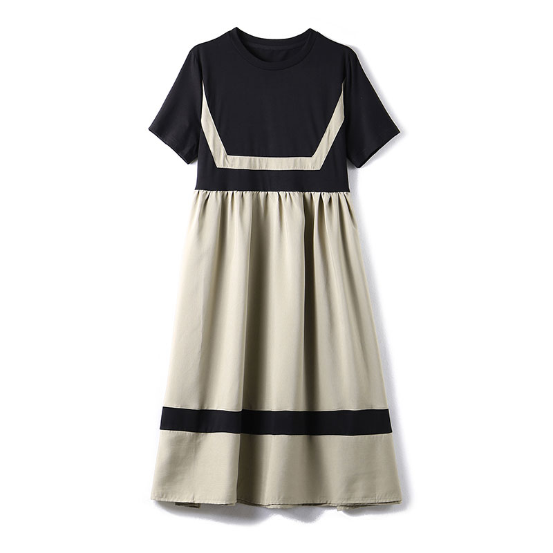 DUOHANZI Simple contrast color A-line dress