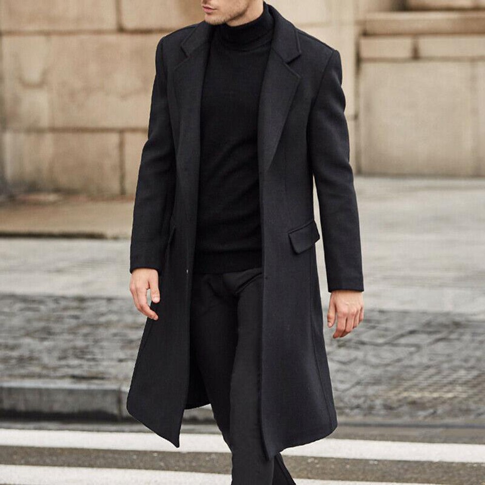 Coat Long Sleeve Men Blazer Winter Business Trench Coat Windbreaker Outwear Overcoat Long Jacket Work Formal Plus size Lazada