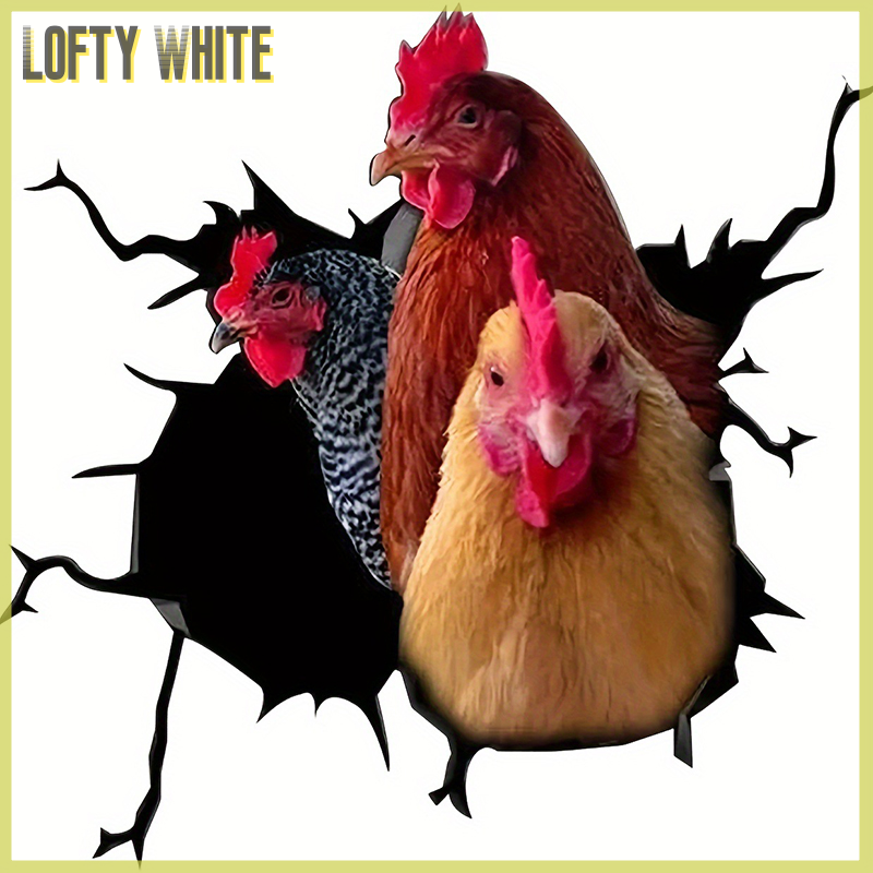 Lofty White 3D Chicken Crack Animal Car Window Car Rear Window Laptop Sticker