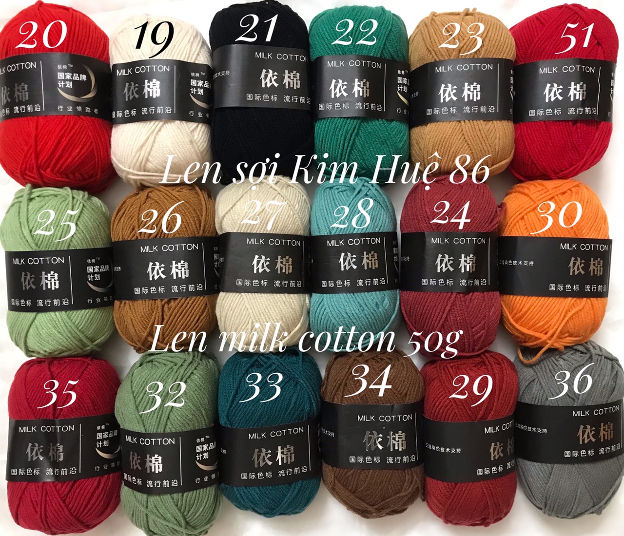 Len milk cotton 50g ( từ màu 21 đến màu 60)