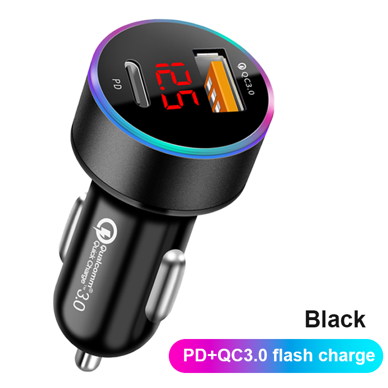 38w phone quick charge pd+qc3.0 2 ports car charger cigarette lighter 12v/24v universal power adapter for xiaomi iphone samsung