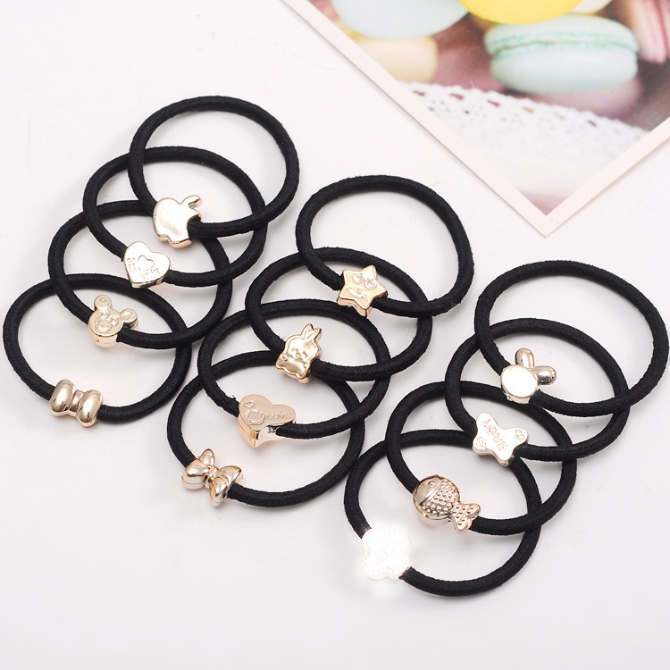 10 sợi thun buộc tóc đen phối icon vàng