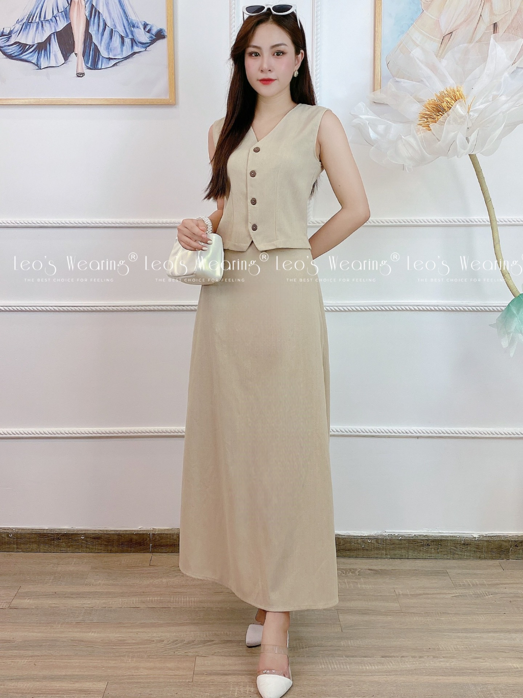 C295 LEOSWEARING set váy linen dáng dài