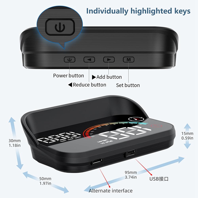 M22 Car Electronic Dog HUD Head-Up Display OBD Speedometer Compass Universal