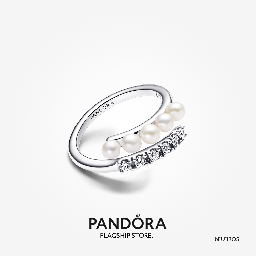 2024 Pandora Treated Freshwater Cultured Pearls & Pavé Open Ring