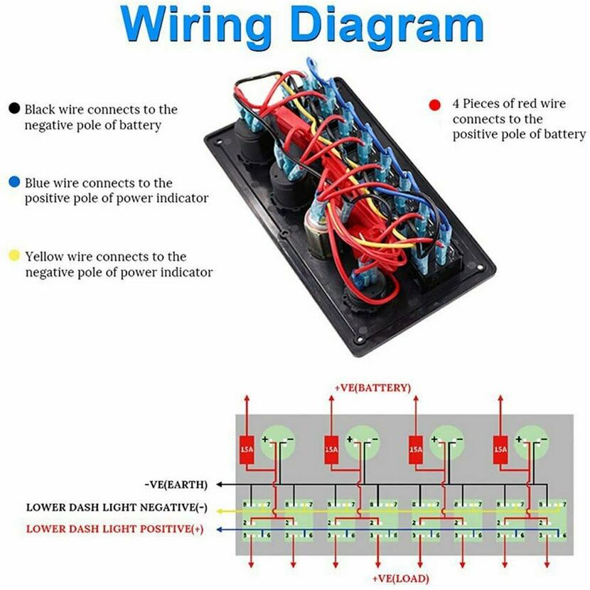 Bảng Công Tắc Tàu Biển 12V/24V 8 Gang Bật Tắt + Cổng USB Kép Ổ Cắm Tàu Biển Cho Xe Hơi Chống Nước Với Vôn Kế Led Sạc USB Cho Xe Hơi Thuyền RV Xe Tải ATV UTV Camper Caravan Bảng Công Tắc Chuyển Đổi 3.1A 4.2A