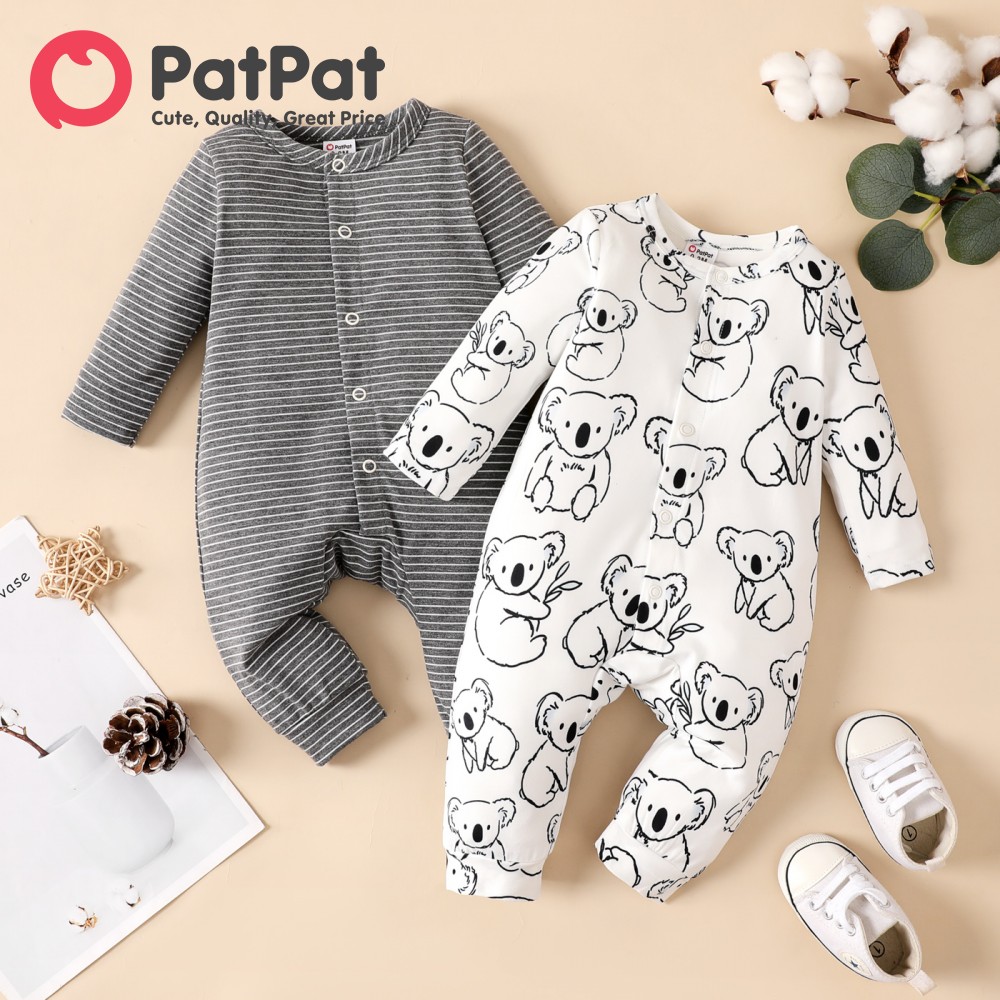 PatPat Baby Boy Jumpsuit Childlike Koala Button Long Sleeves