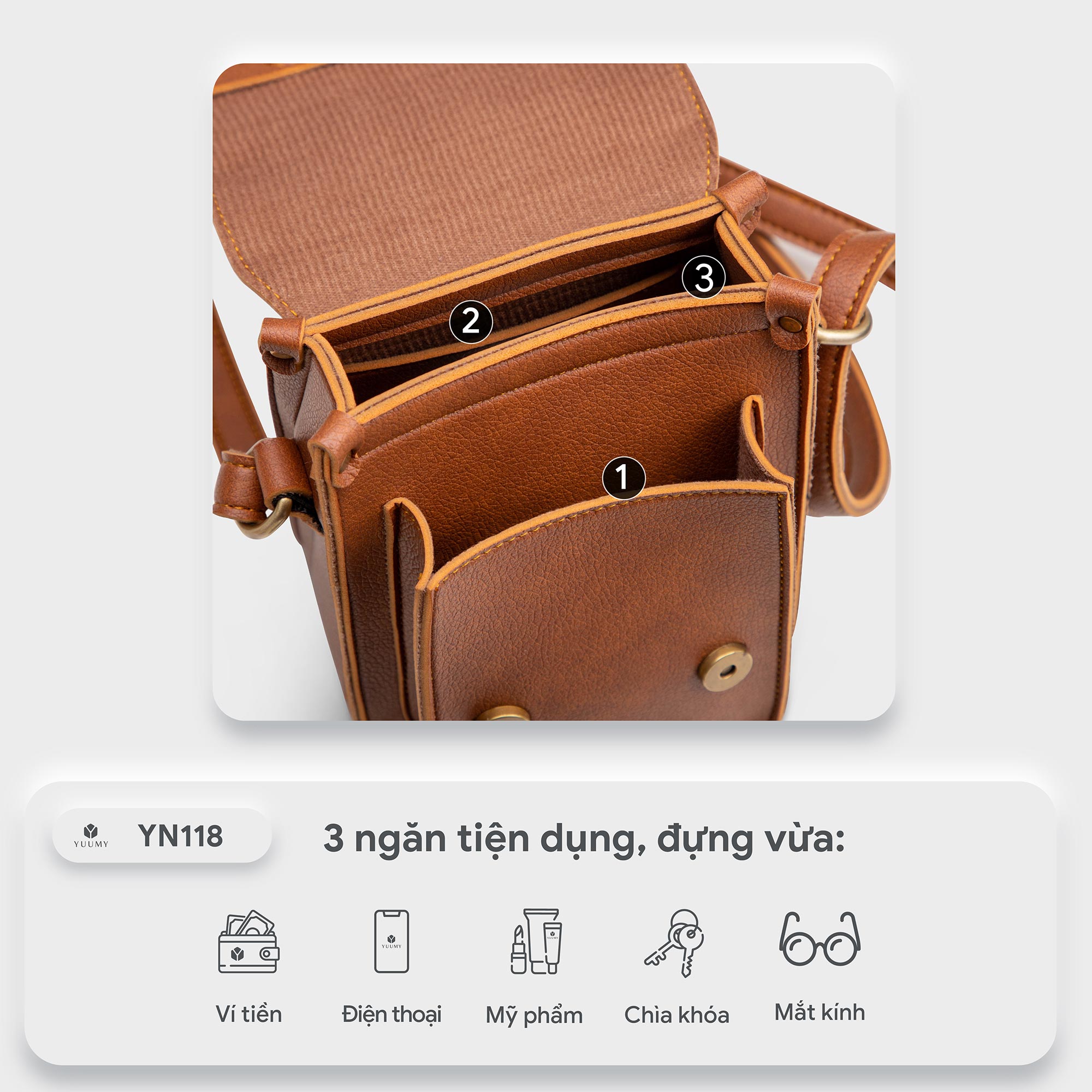 Túi Yuumy (Thời trang nữ đi chơi size 13 - Túi đeo chéo da Seasand YN118)