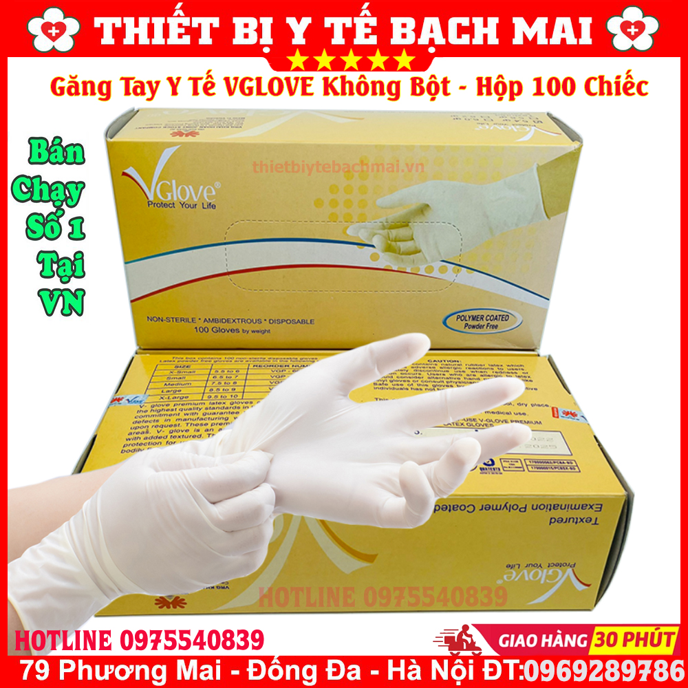 Găng tay y tế vglove không bột - hộp 100 chiếc