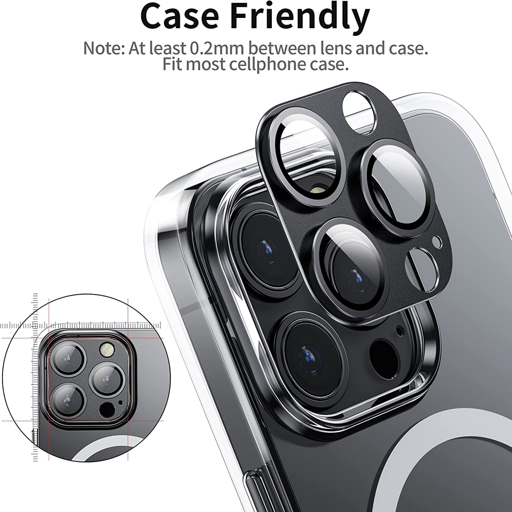 Lens Protector Diamond Compatible for IPhone 16 15 14 13 12 11 Pro Max Metal Ring Lens Tempered Glass Film
