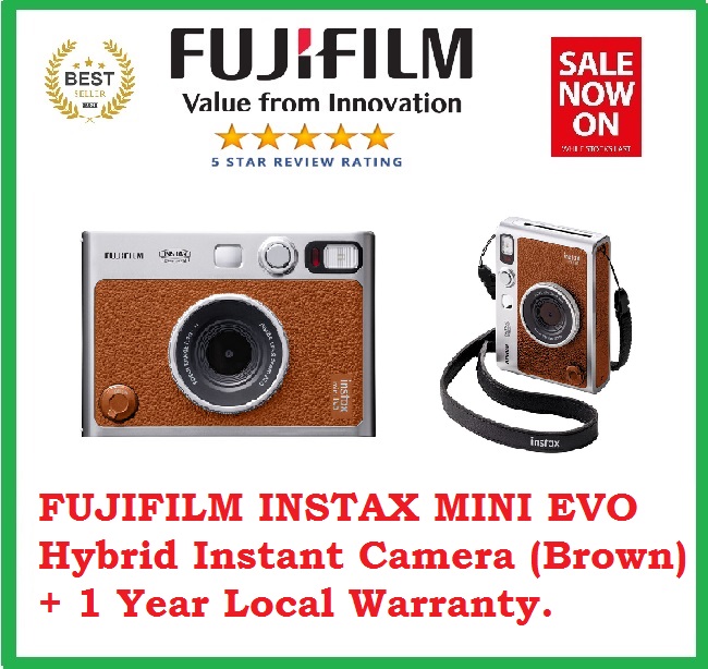 Fujifilm Instax Mini Evo Hybrid Instant Camera (Brown) with 1