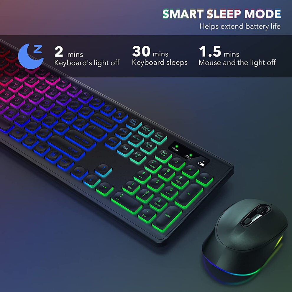Backlit Wireless Keyboard and Mouse Combo Type-c+ USB Rechargeable Wireless Keyboard Set for Computer Mac PC Laptop