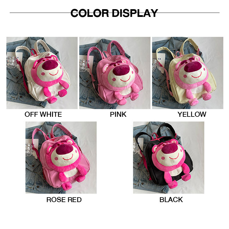 YA ZHOU LONG Cartoon Strawberry Bear Large Capacity Backpack Junior High School Student Backpack Cute Girls Storage Bag