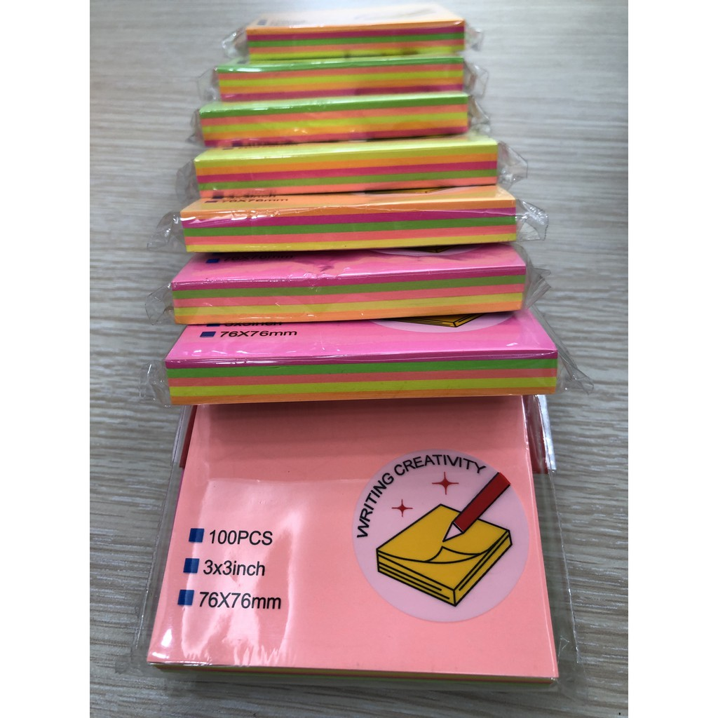 Giấy ghi chú, note 5 màu Sticky note GS-04 (3X3 inch), Xấp 100 tờ
